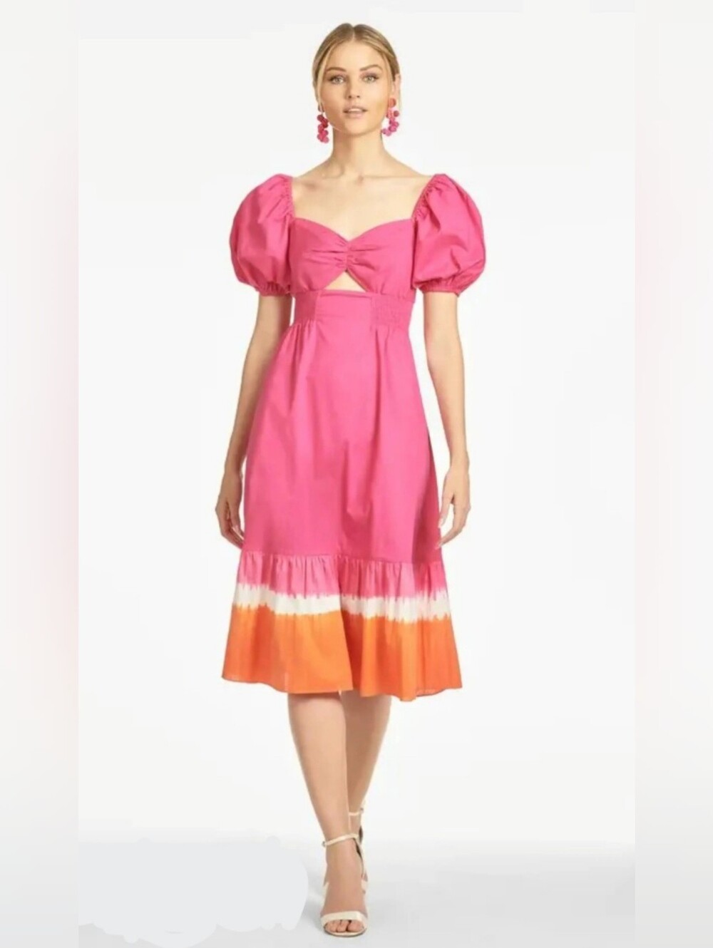 Sachin & Babi Bri Midi Dress Size 2 XS Pink Orange Tie-Dye